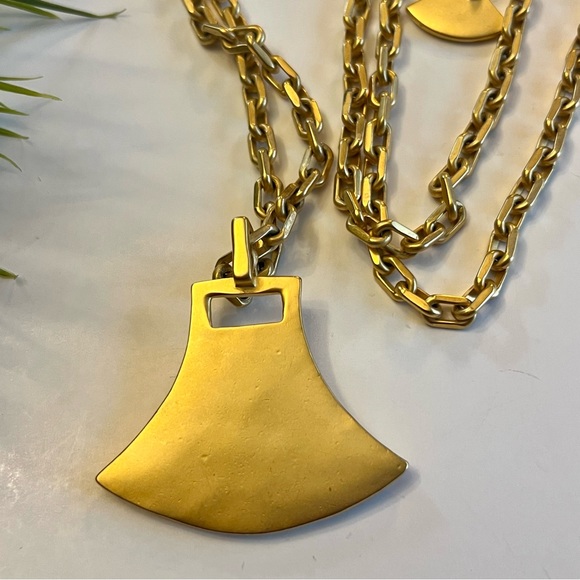 Rare Vintage Karl Lagerfeld Gold Logo Pendant Long Necklace Designer Jewelry - Picture 8 of 9